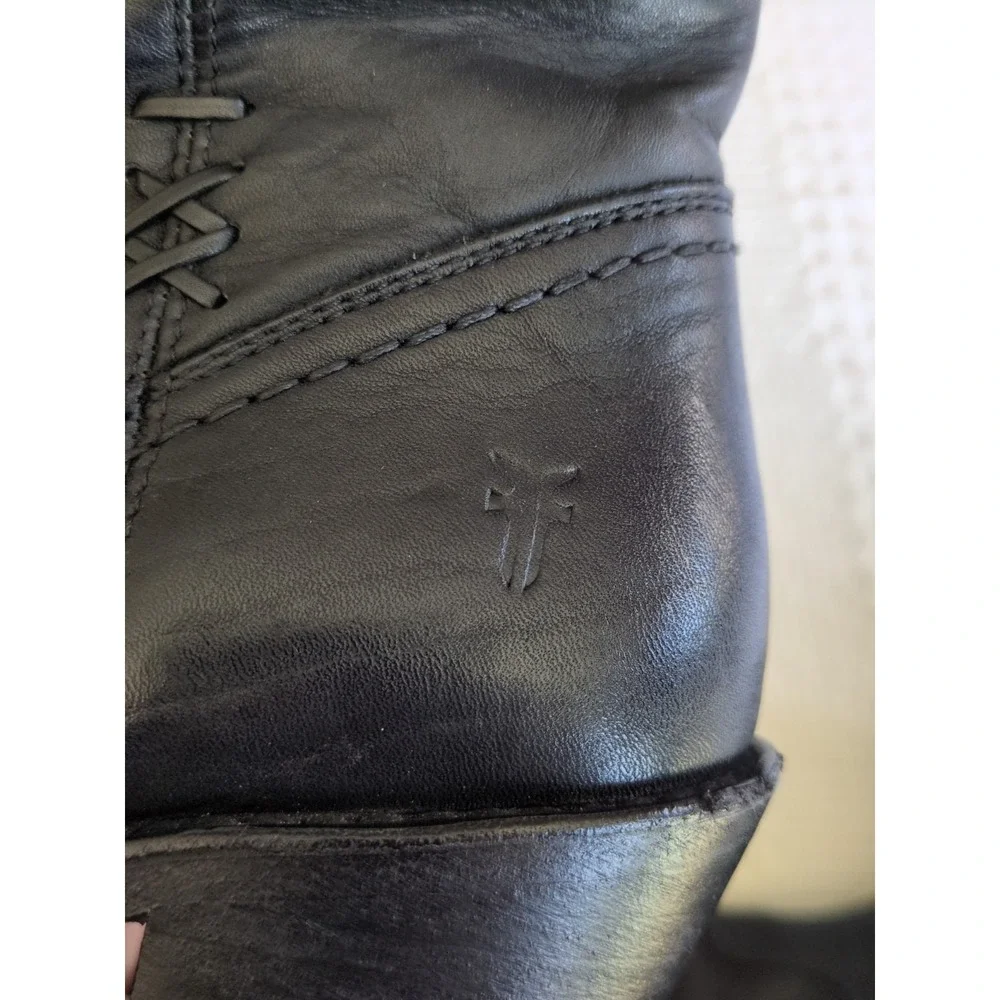FRYE Carmen X Stitch Leather Heeled Ankle Boots Size 7 B Black Pull On
